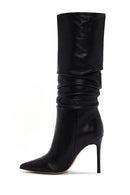 Woman Black High Thin-Heeled Leather Boots | Derimod