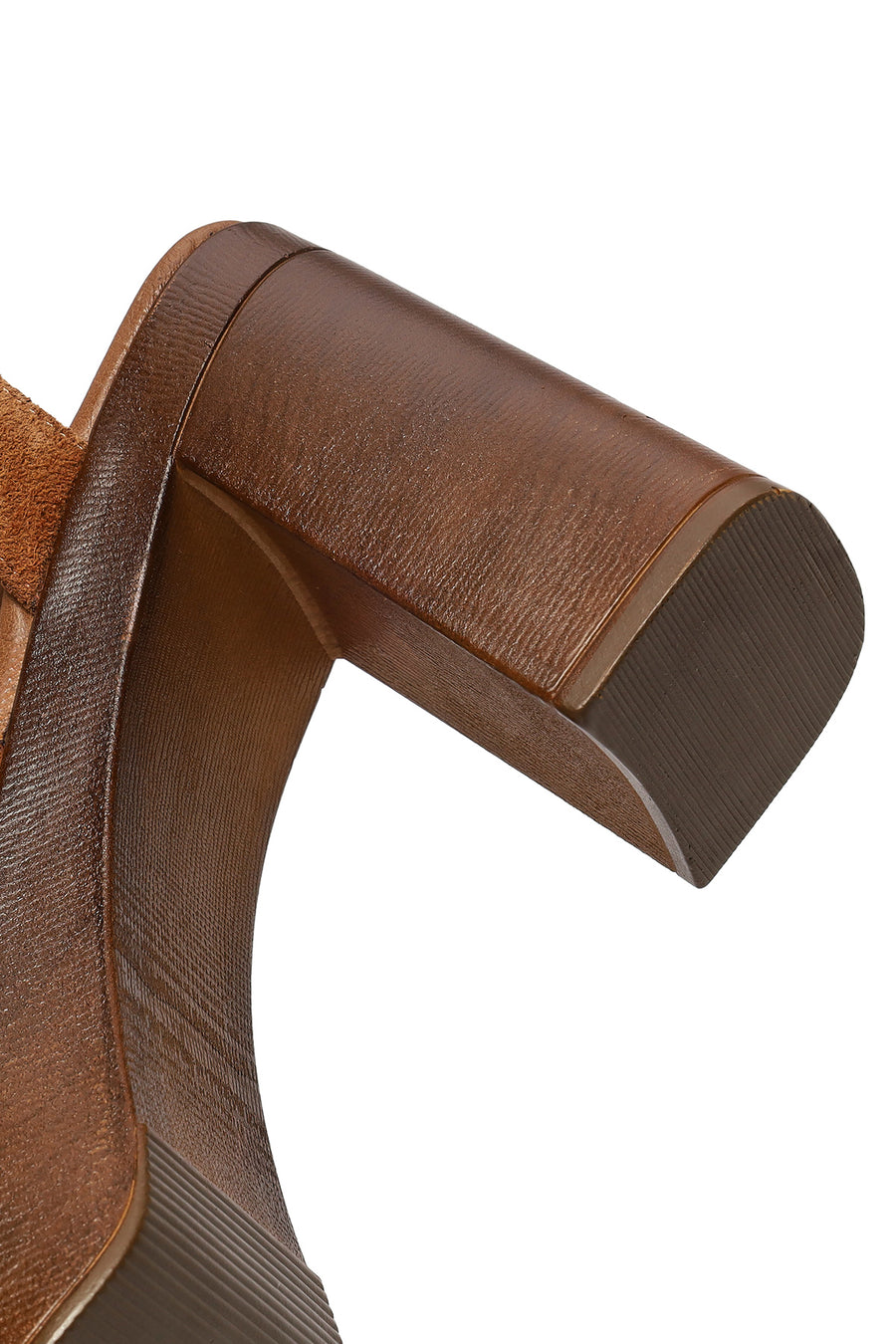 Women's Tan Ankle Buckle Thick High Heel Suede Leather Sandals