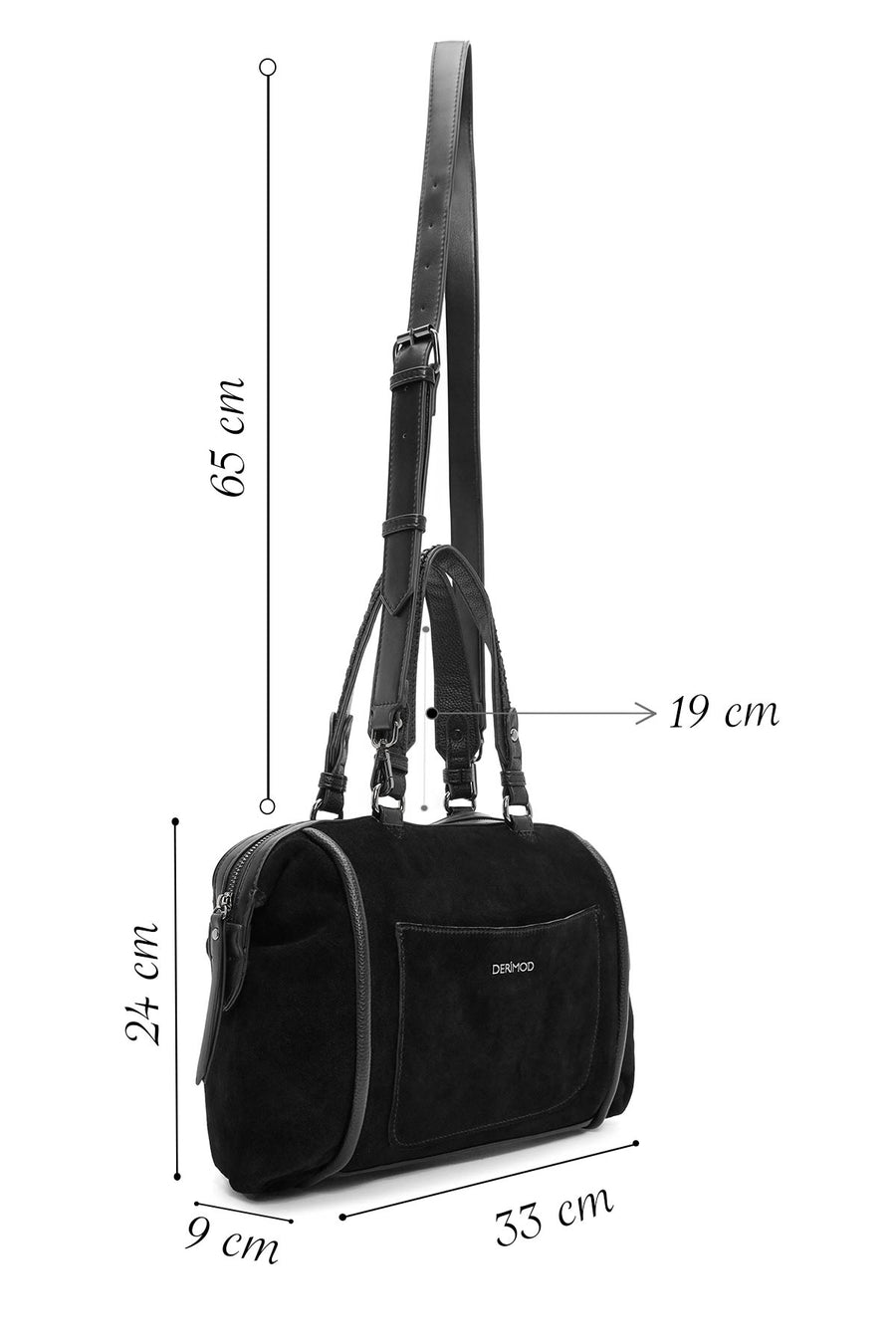 Women's Black Long Strap Suede Handbag