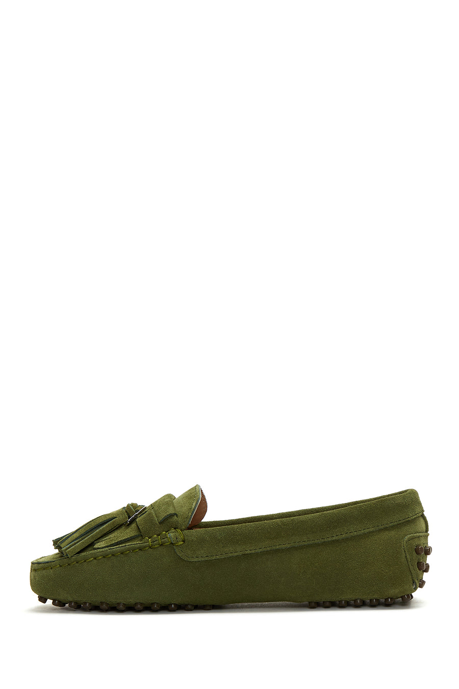 Women's Green Tassel Detailed Suede Leather Loafer