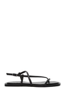 Women's Black Leather Flip-Flop Sandals | Derimod