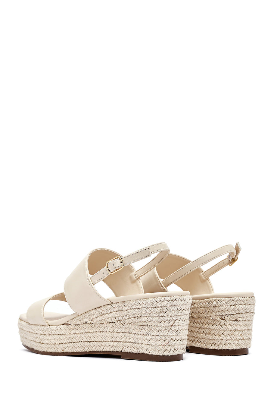 Women's Beige Ankle Buckle Wedge Heel Espadrille Sandals