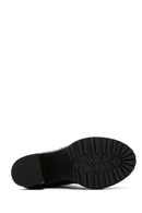 Women's Black Zipper Heeled Leather Boots | Derimod