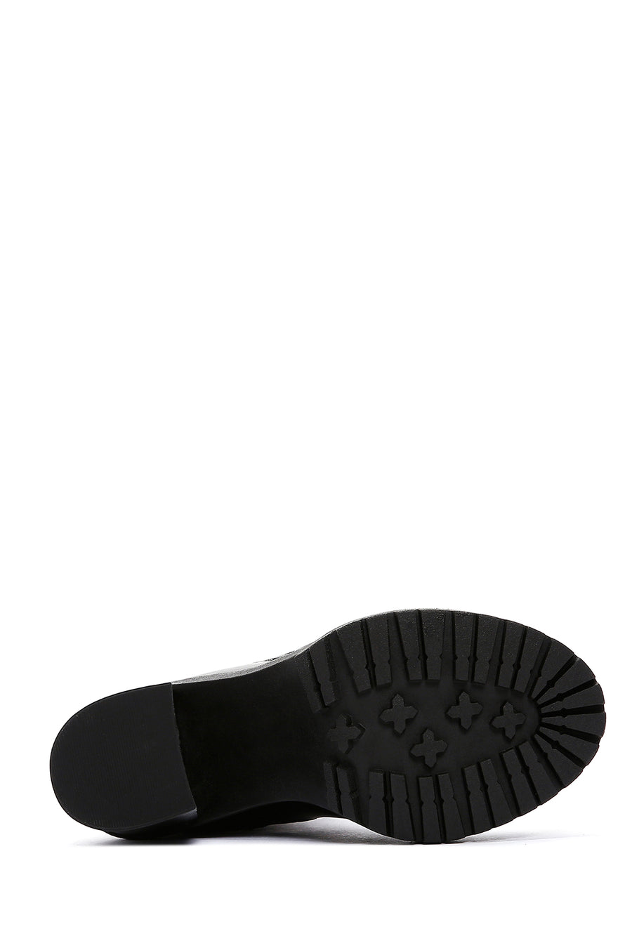 Women's Black Zipper Heeled Leather Boots