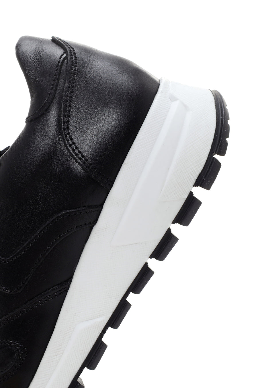 Women's Black Thick Soled Leather Sneaker