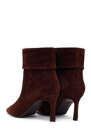 Woman Brown Thin-Heeled Suede Boots | Derimod