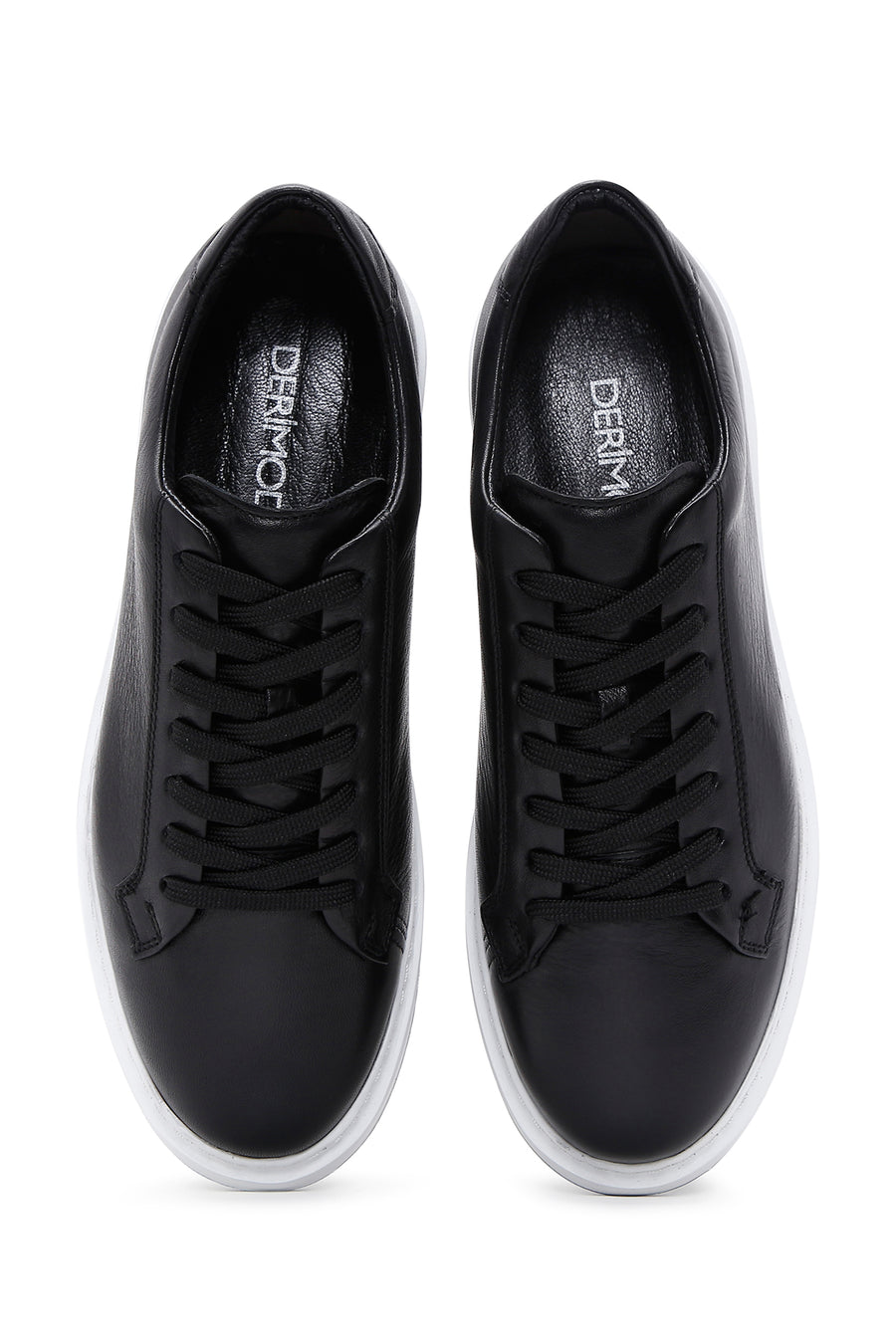 Erkek Siyah Bağcıklı Deri Sneaker
