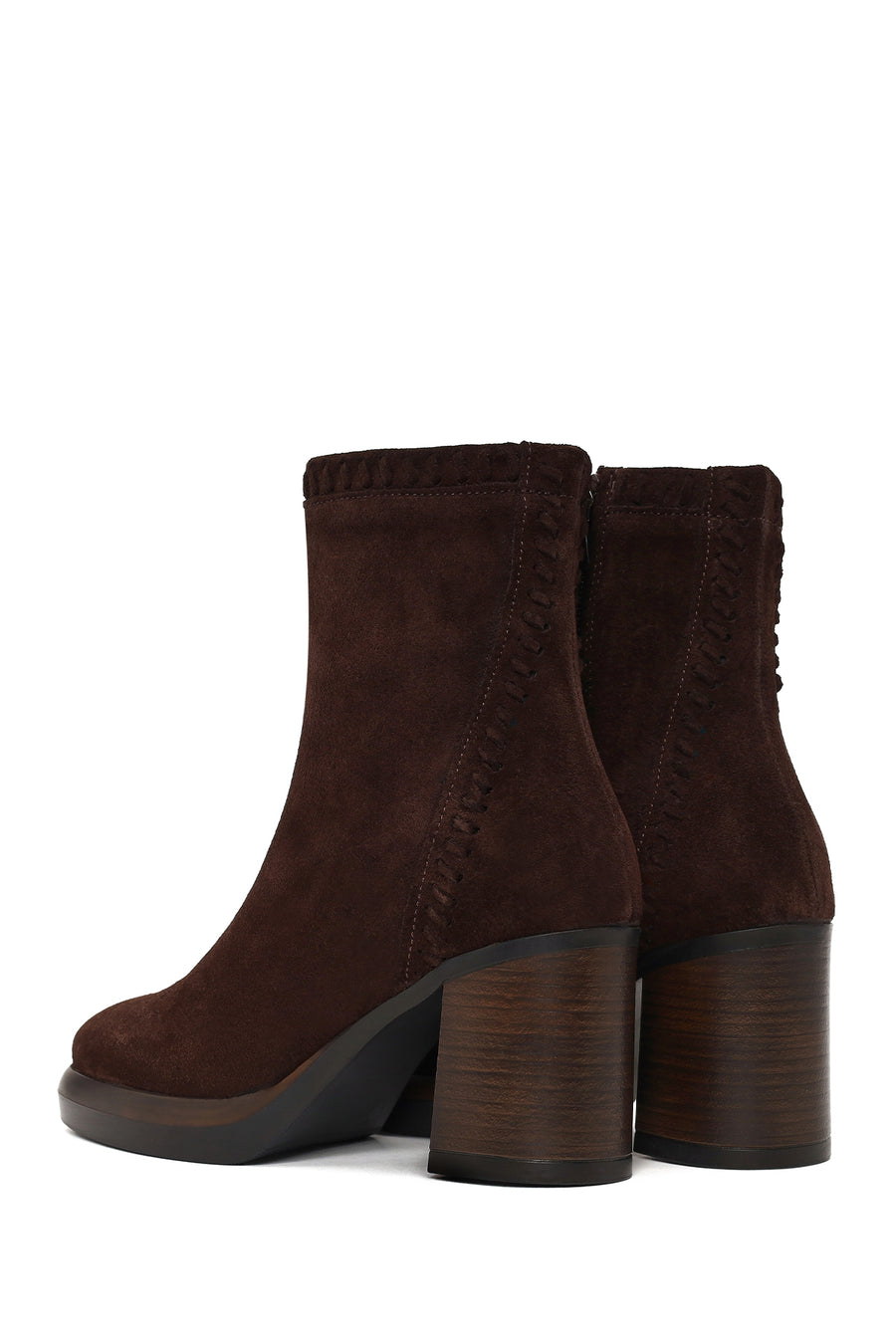 Woman Brown Zip Closure Chunky-Heeled Suede Leather Boots
