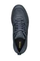 Geox Men's Navy Blue Laced Thick Sole Suede Leather Sneakers | Derimod