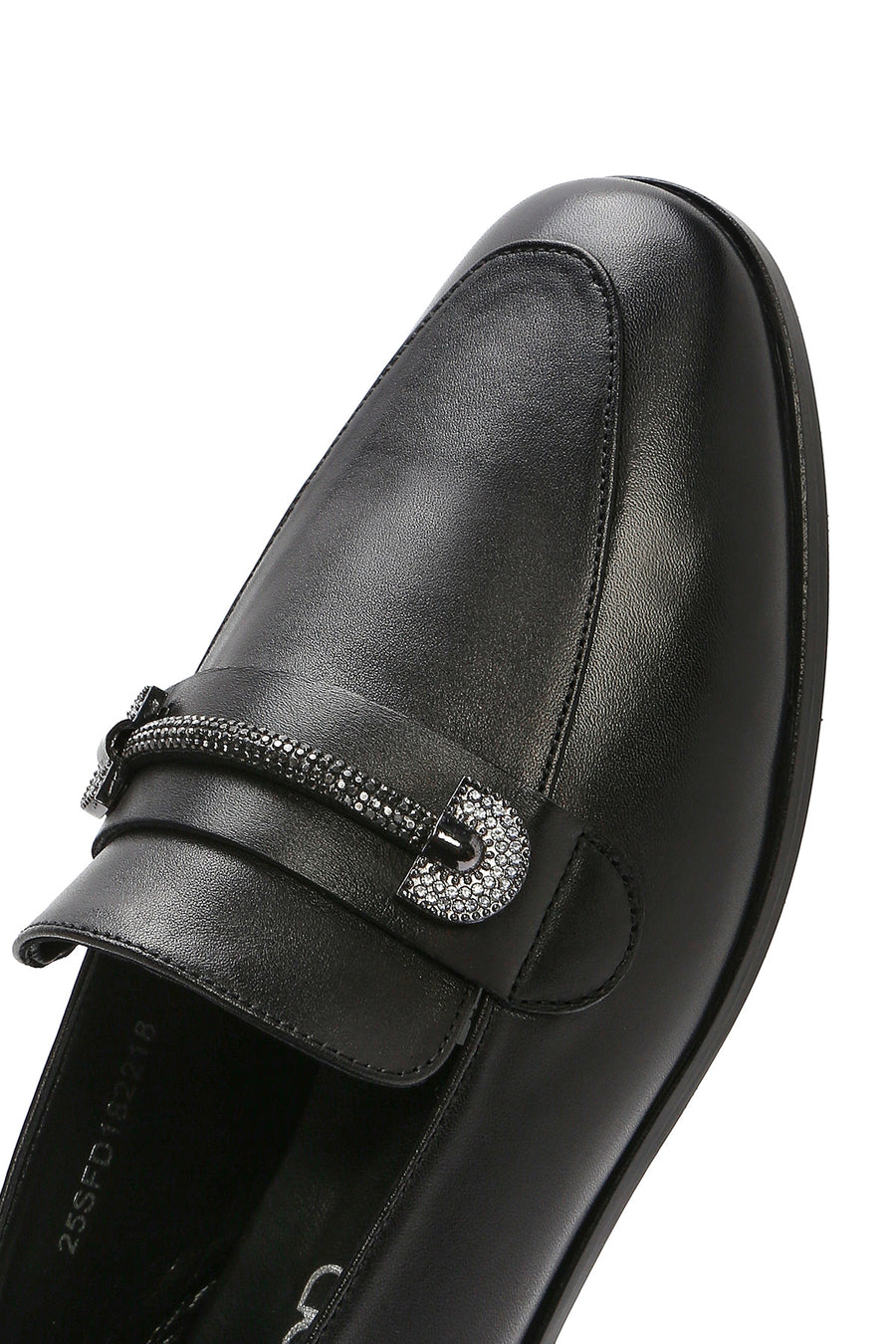 Women's Black Buckled Leather Masculine Loafer