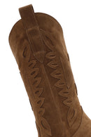 Women's Tan Suede Leather Heeled Cowboy Boots | Derimod