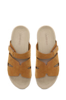 Woman Camel Strappy Nubuck Leather Slipper | Derimod