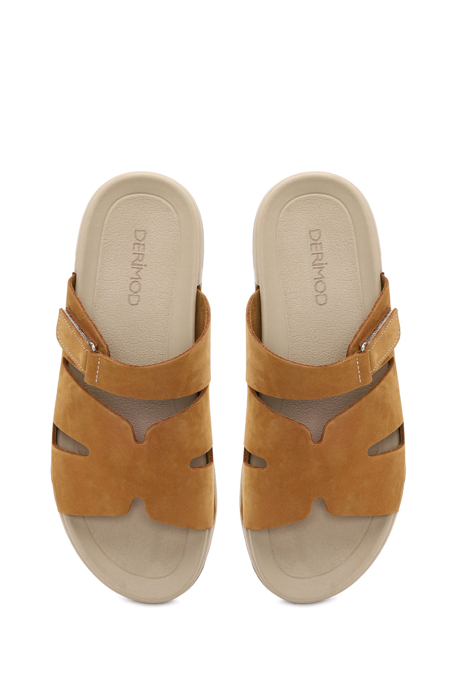Woman Camel Strappy Nubuck Leather Slipper