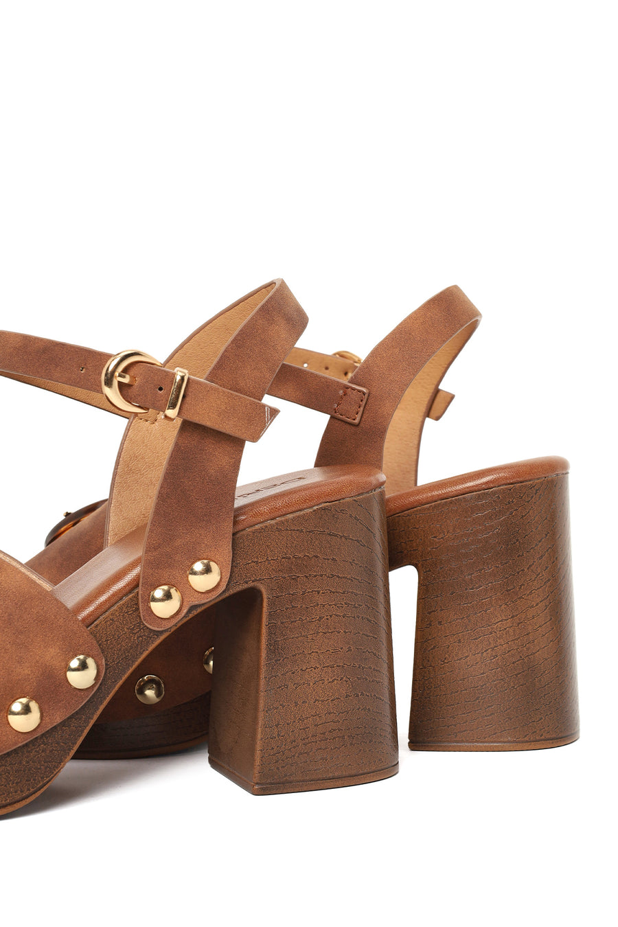 Woman Brown Ankle-Buckle Platform Chunky High-Heel Suede Sandals
