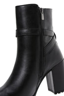 Women's Black Buckle Heeled Boots | Derimod