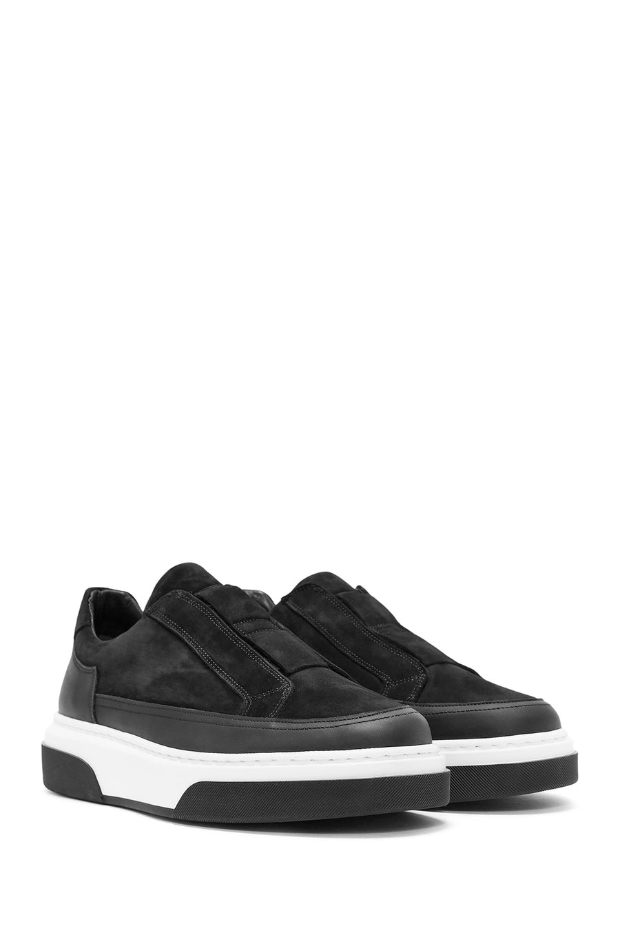 Erkek Siyah Bağcıklı Kalın Tabanlı Süet Deri Sneaker