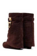 Woman Brown Wedge-Heel Suede Boots | Derimod