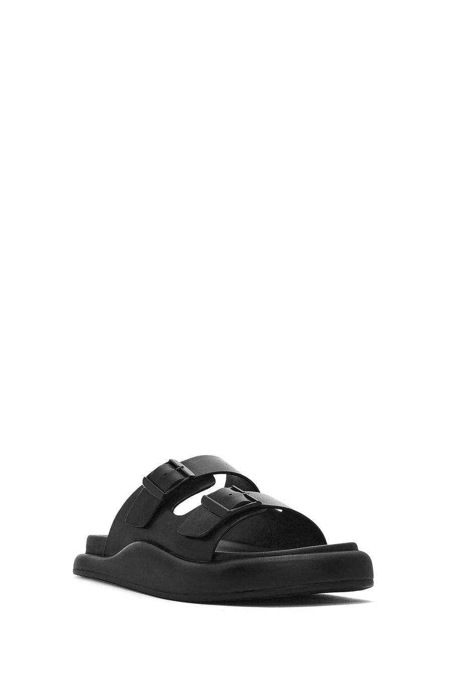 Men's Black Buckled Leather Slippers