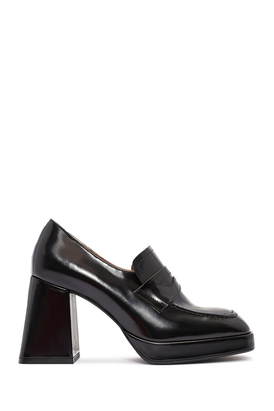 Woman Black Chunky Heels Leather Loafer 24WFD132922 | Derimod