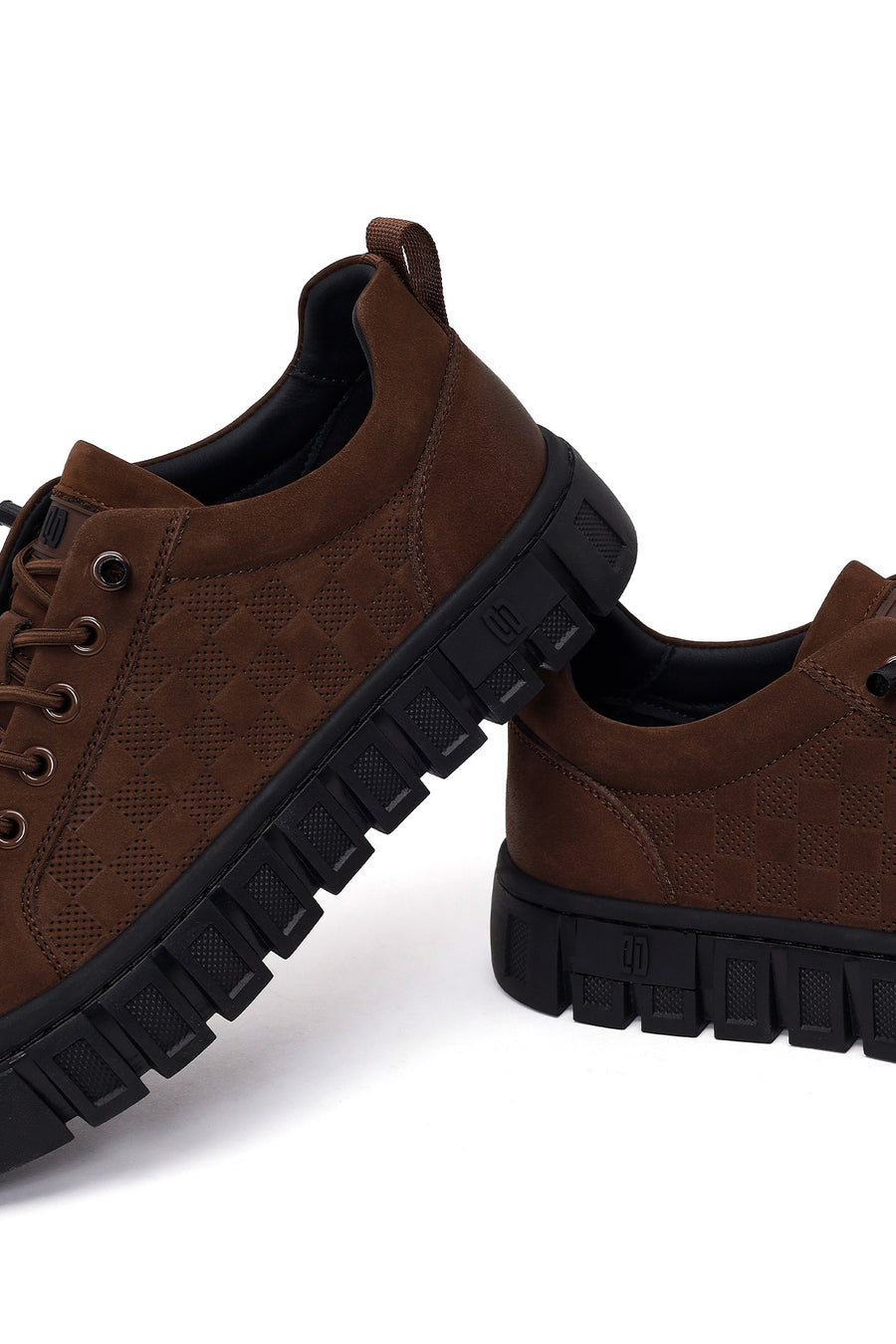Male Brown Lace-up Thick-soled Nubuck Leather Sneaker