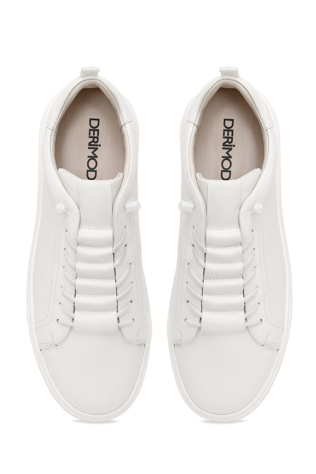 Erkek Beyaz Bağcıklı Deri Sneaker