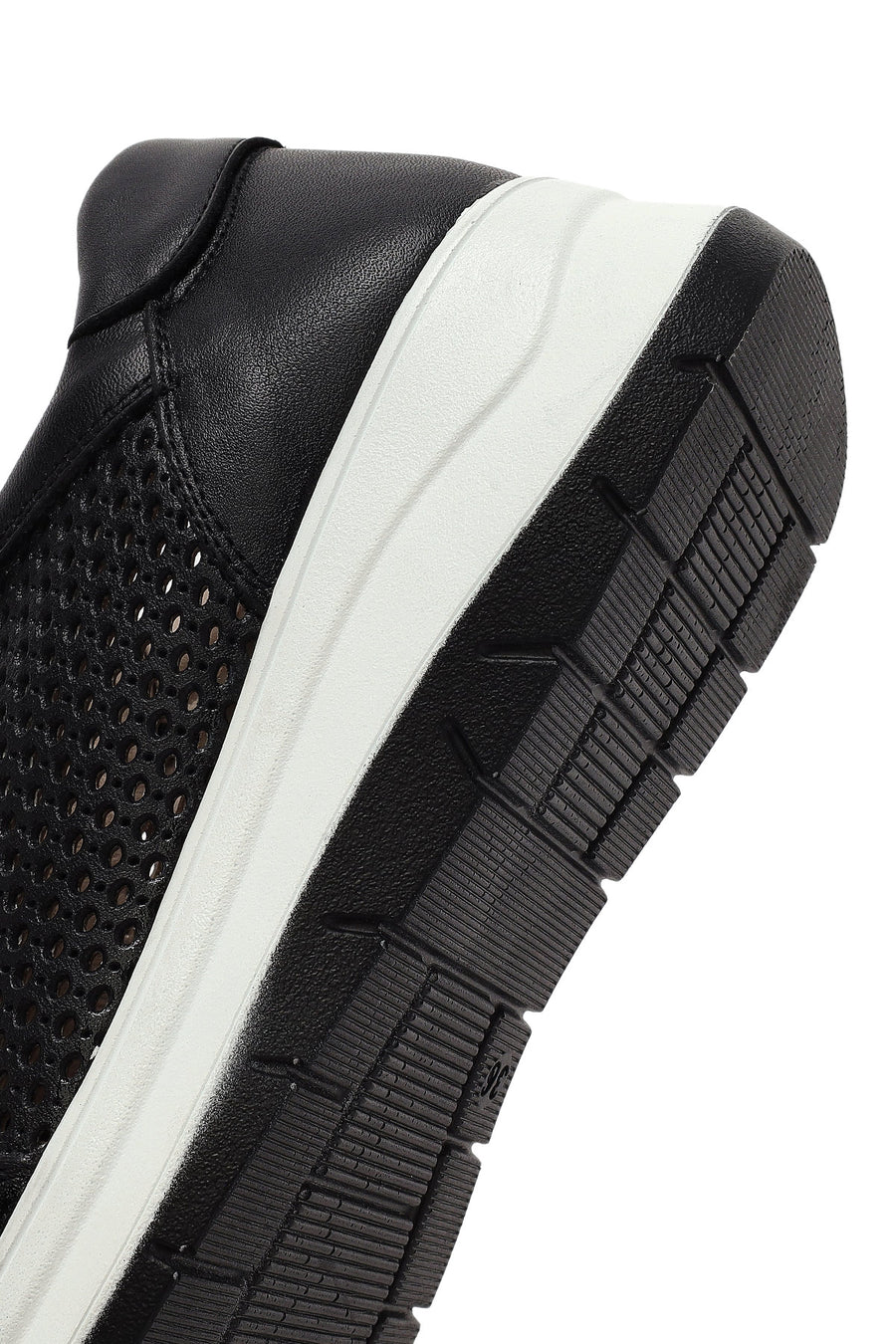 Women's Black Lace-up Thick-Sole Leather Sneaker