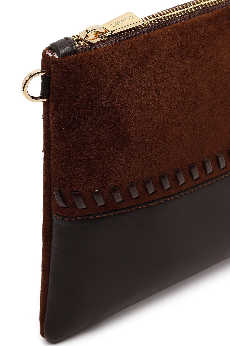Woman Brown Chain Strap Braided Clutch Bag
