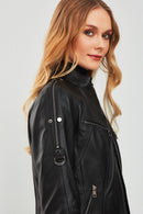 Tara Women's Black Short Leather Jacket | Derimod