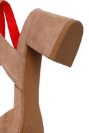 Derimod Gritti Woman Mink Ankle-Buckle Short Chunky-Heel Suede Sandal | Derimod