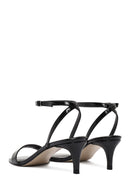 Women's Black Ankle Buckle Low Thin Heel Patent Leather Sandals | Derimod