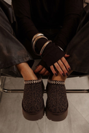 Woman Brown Thick-Soled Leopard Patterned Suede Teddy Boots | Derimod