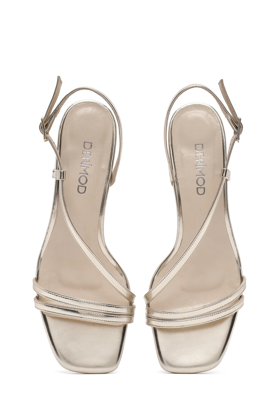 Women's Gold Ankle Buckle Low Heel Metallic Sandals