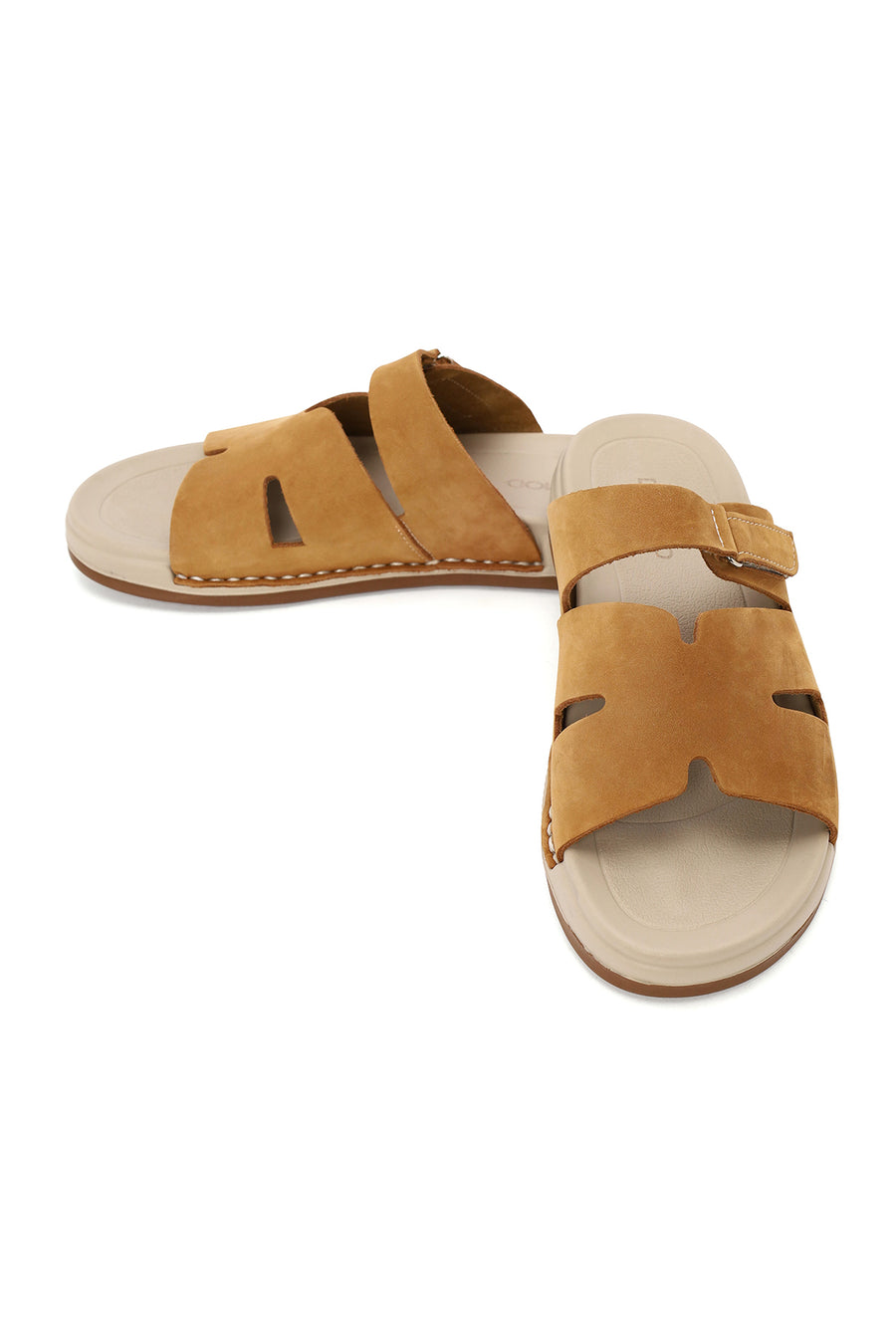 Woman Camel Strappy Nubuck Leather Slipper