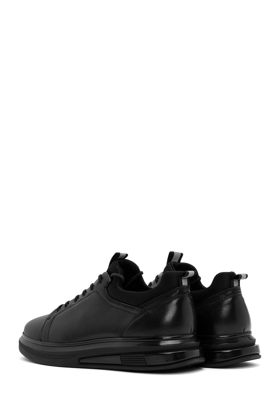 Erkek Siyah Bağcıklı Deri Sneaker