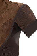Woman Tan Zip Closure Chunky High-Heel Suede Boots | Derimod