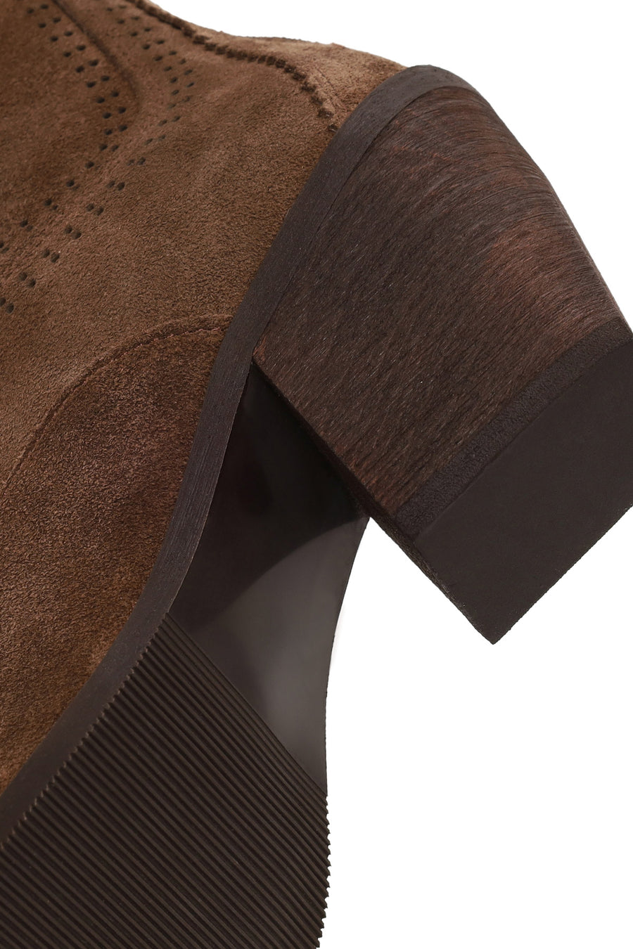 Woman Tan Zip Closure Chunky High-Heel Suede Boots