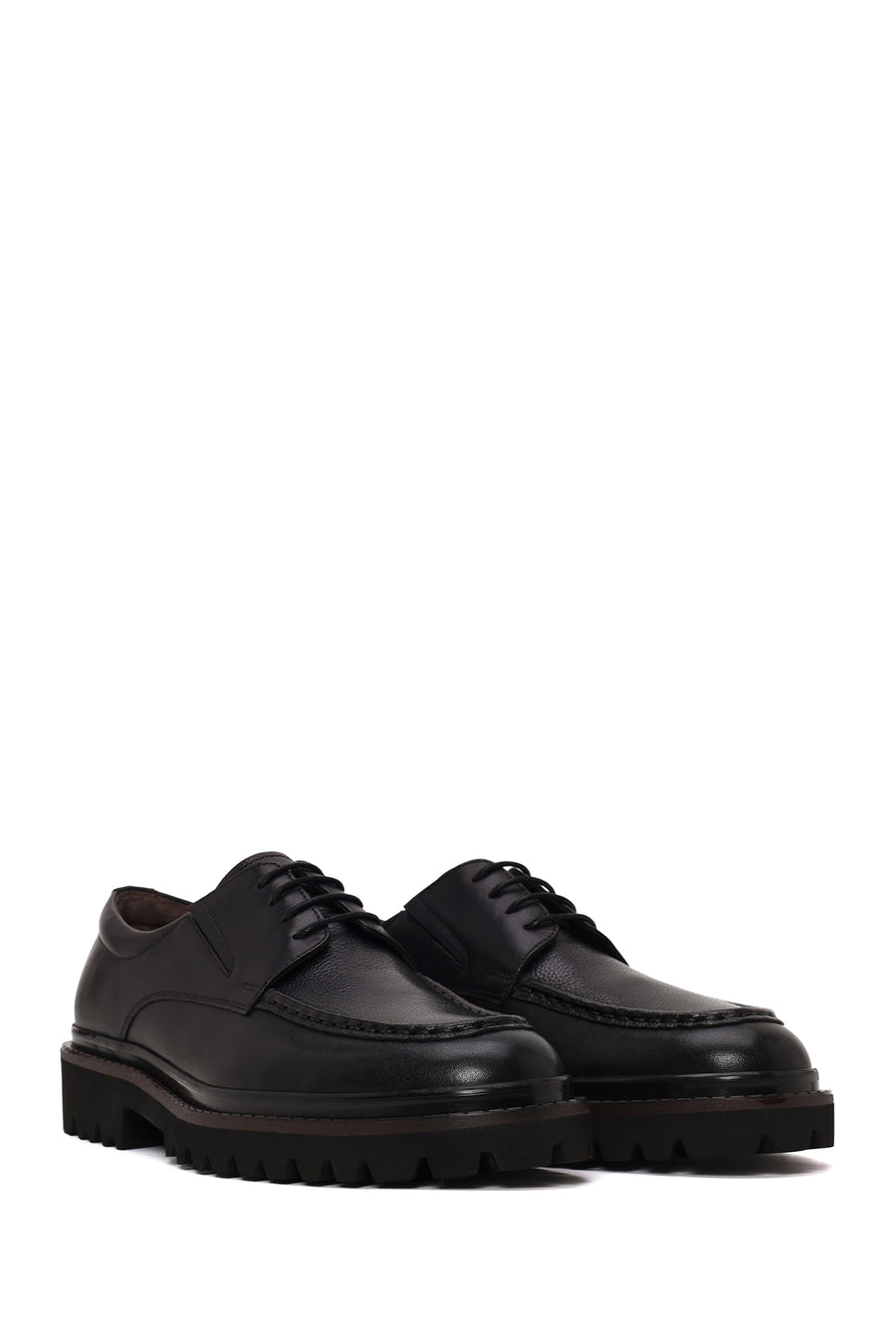 Male Black Lace-Up Thick-Soled Leather Casual Shoes