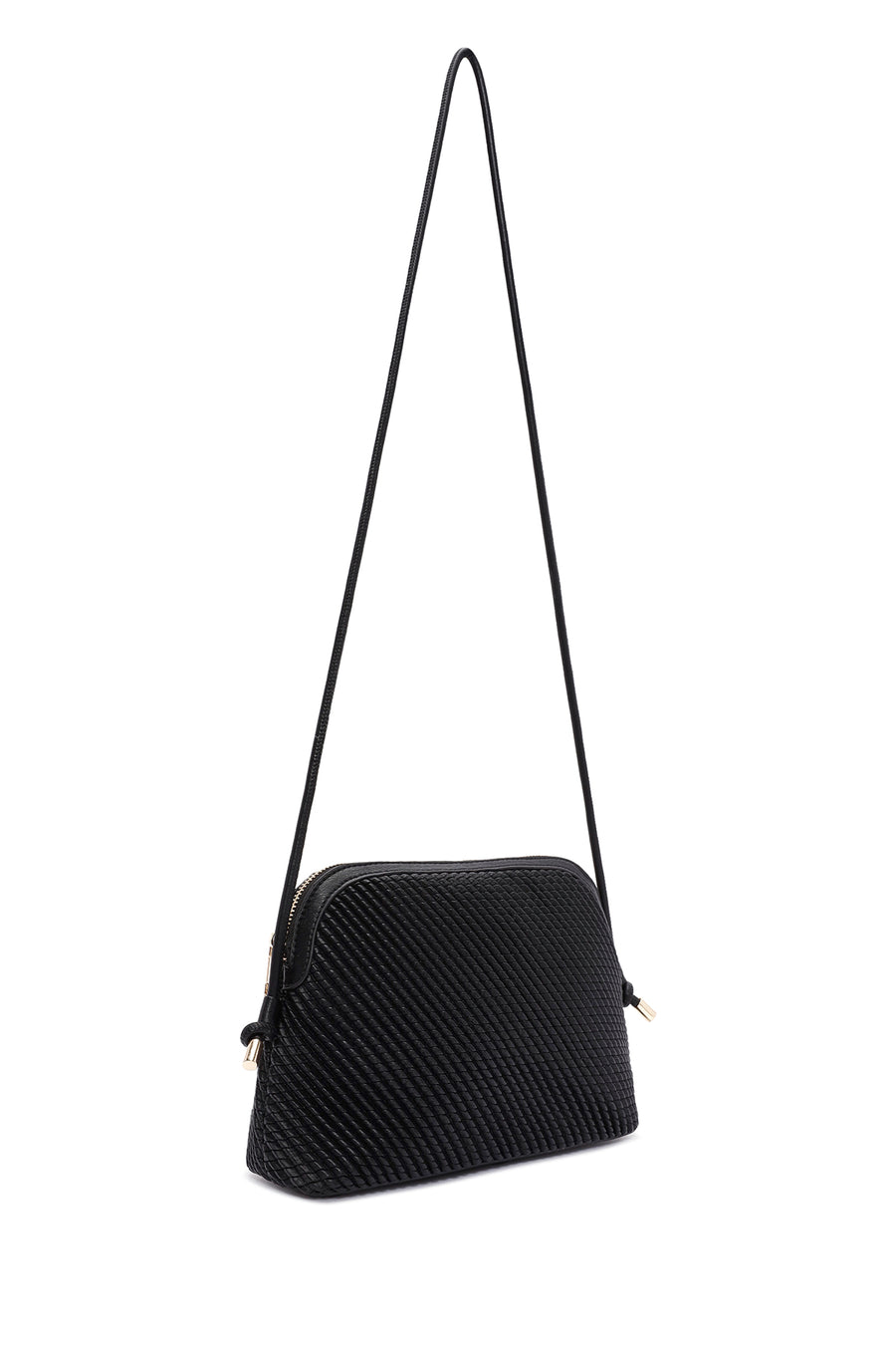 Women's Black Long Strap Quilted Patterned Crossbody Bag