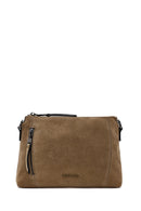 Woman Camel Long-Strap Suede Crossbody Bag | Derimod