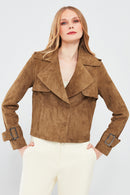 Portofino Woman Camel Suede Leather Jacket | Derimod
