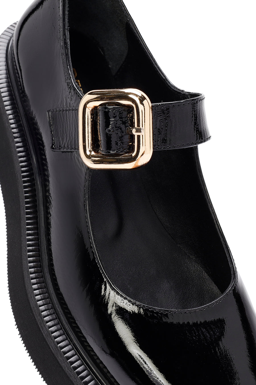 Women's Black Striped Patent Leather Ballerinas
