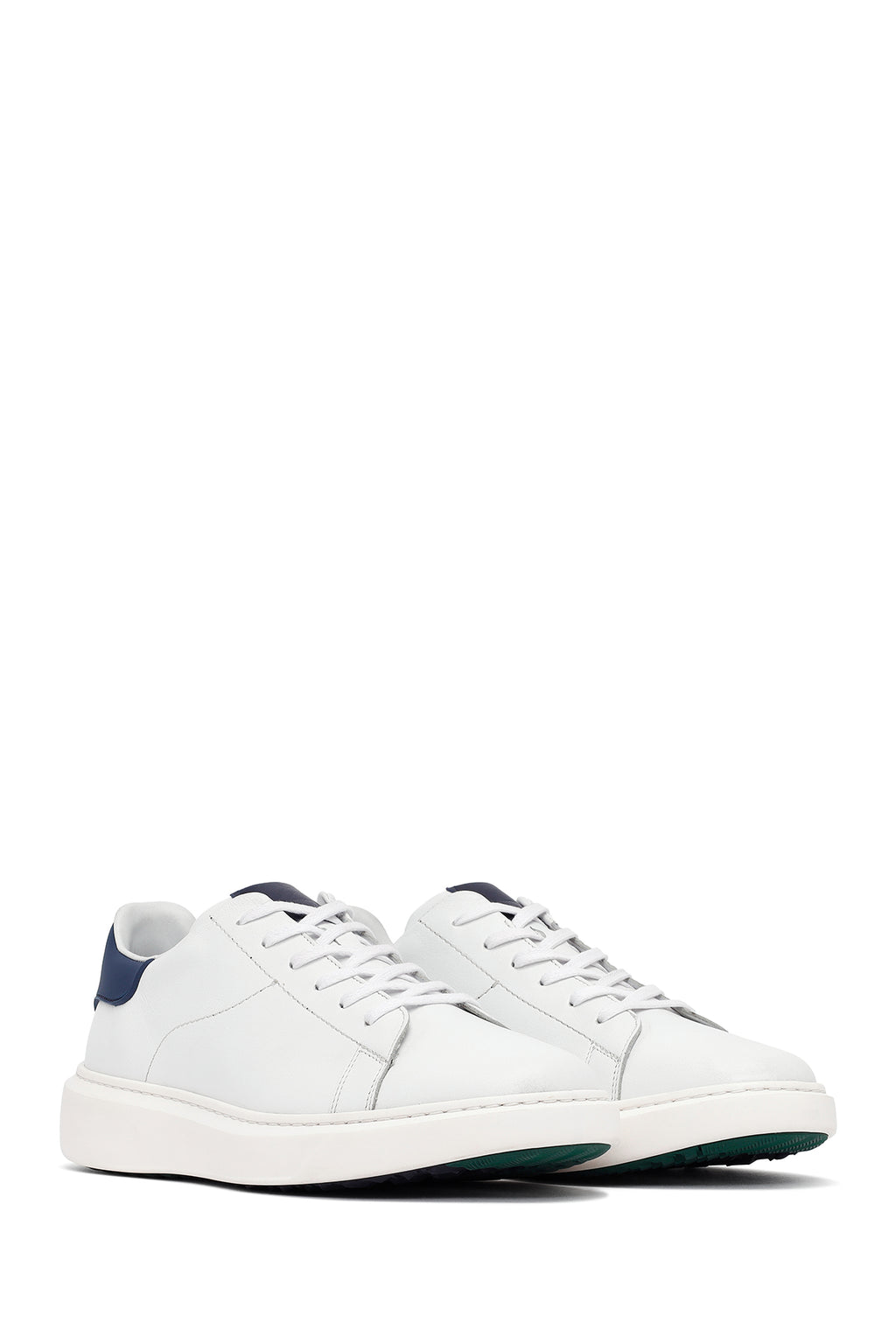 Erkek Beyaz Bağcıklı Kalın Tabanlı Deri Sneaker