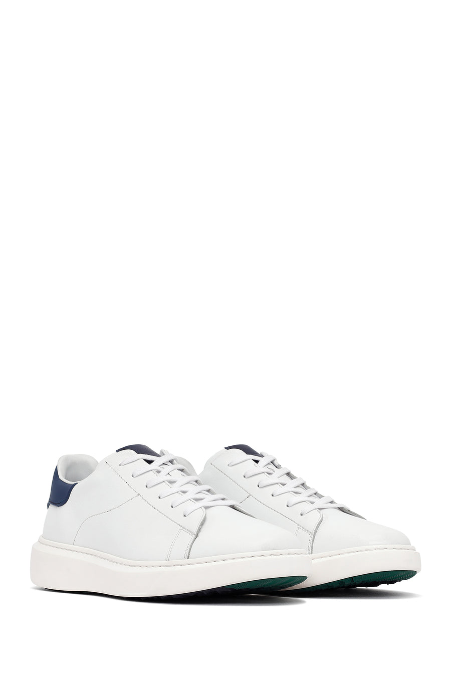 Men's White Lace-Up Thick-Soled Leather Sneakers