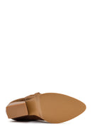 Women's Brown Stone Leather Cowboy Boots | Derimod