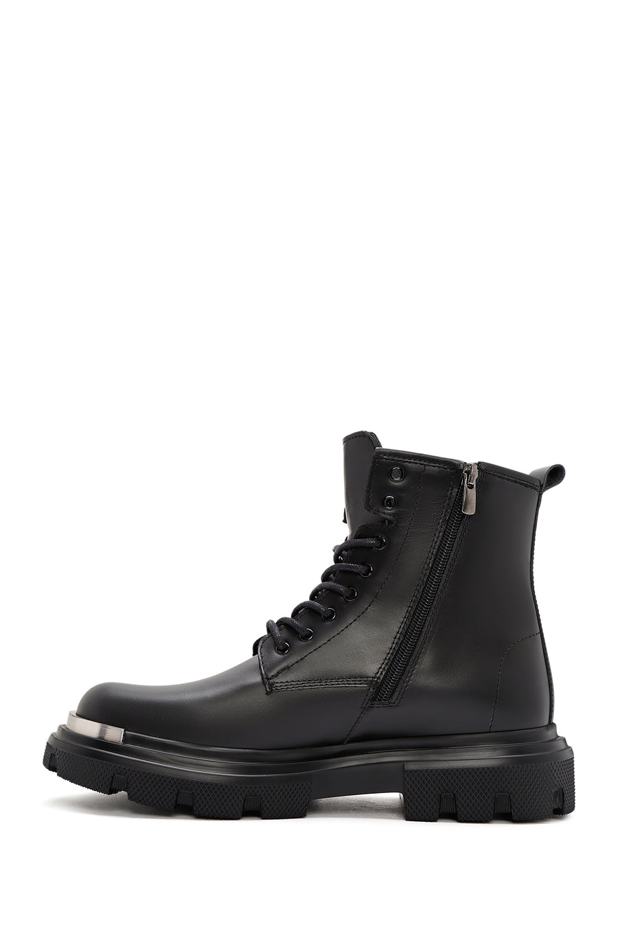 
Men's Black Lace-Up Zippered Leather Combat Boot
