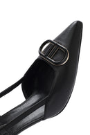 Women's Black Open Back Thin Heeled Leather Shoes | Derimod