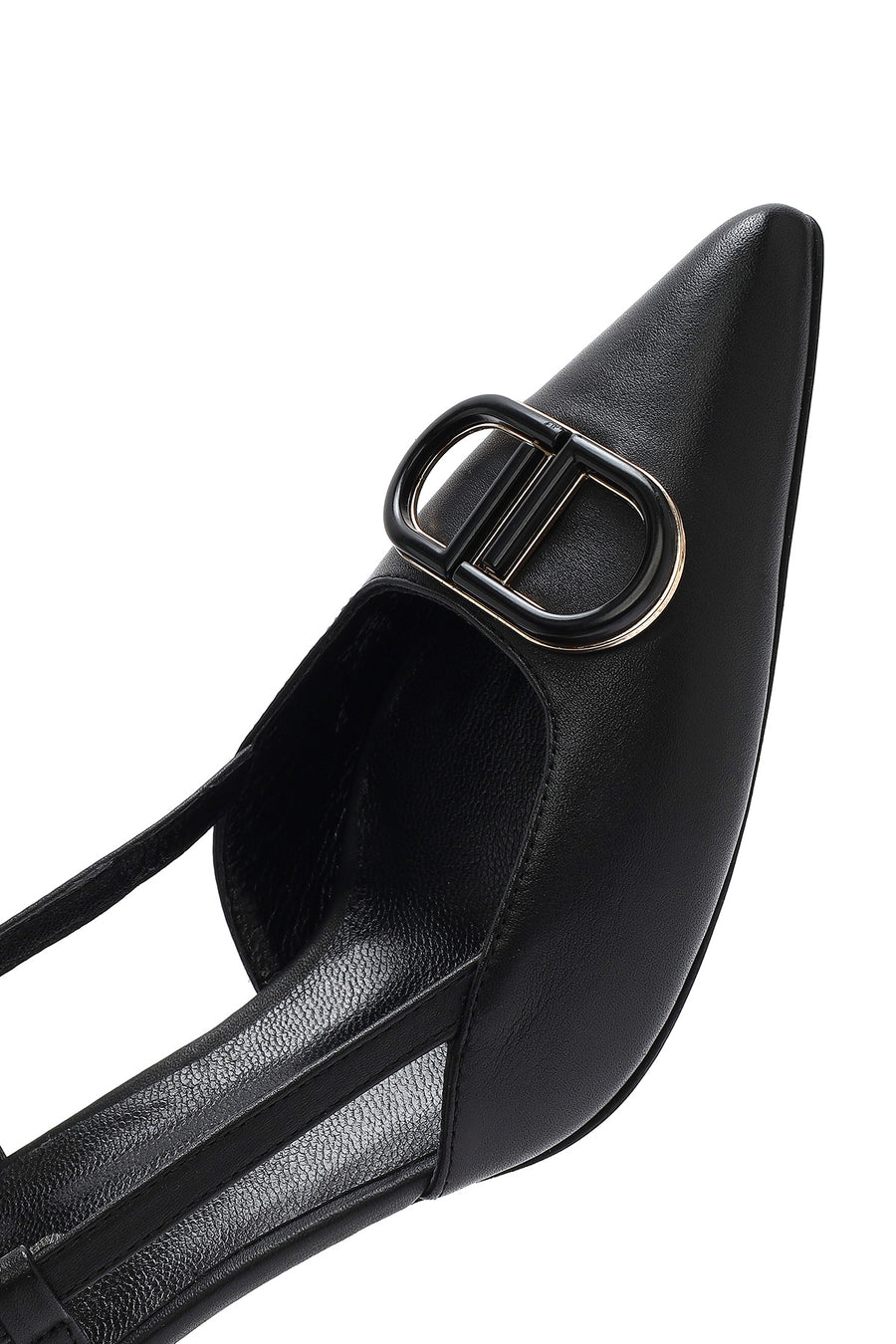 Women's Black Open Back Thin Heeled Leather Shoes