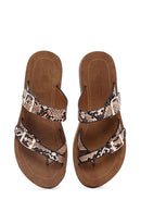 Women's Brown Double Buckled Patterned Slippers | Derimod