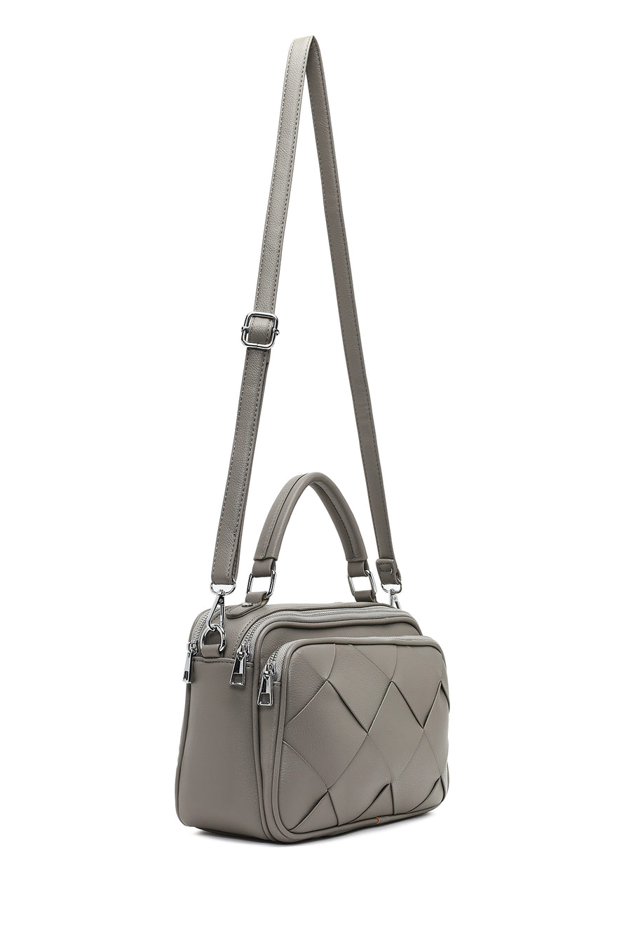 Women's Grey Long Strap Knitted Shoulder Bag