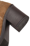 Women's Brown Zippered Thick Heel Suede Leather Boots | Derimod